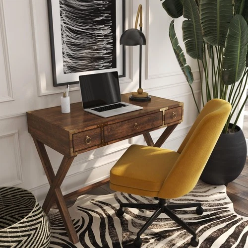 Elegant Mango Wood Campaign Writing Desk - Picture 4 of 4