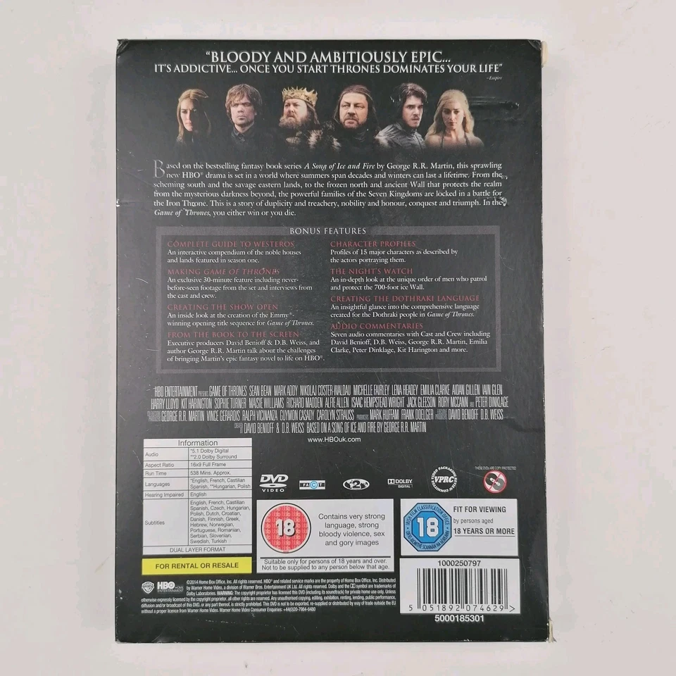 Game of Thrones The Complete First Season 1 DVD Box Set (2014) Region 2 - Image 2 of 4