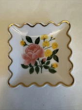 Rifle Paper Co Ring Trinket Dish Pink Roses Porcelain Scalloped Thailand 4" x 4"