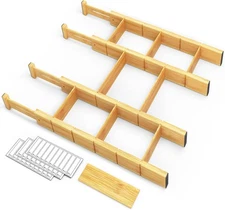 SpaceAid Bamboo Drawer Dividers with Inserts and Labels, Kitchen Adjustable Draw