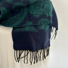 Green/Navy Paisley Soft Wrap Scarf 100 Acrylic Winter 11  x52  w Fringe