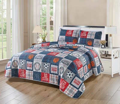 Linen Plus Bedspread Set Kids/Teens All Star Sport Basketball Soccer Baseball...
