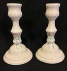 VTG 2 Piece Ceramic Candle Holder Hand Painted Flowers Shabby Chic Cottage Core