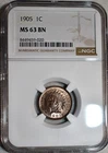 NGC MS-63 BN 1905 Indian Head Cent, Razor-Sharp w/ 35%+ Original Red.