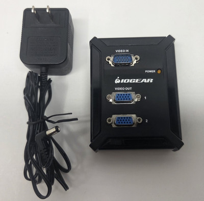 IOGEAR GVS62 2-Port VGA Video Splitter, VGA Female, Black, with Power Adapter