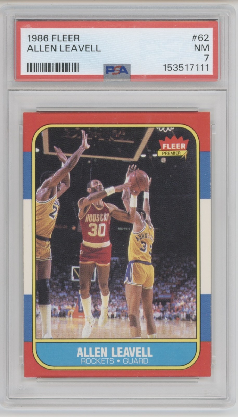 1986-87 Fleer Allen Leavell #62 Houston Rockets PSA 7 NM