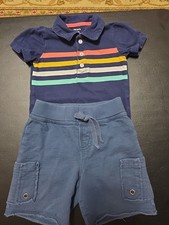 Boys Sz 18m Striped Polo Shirt And Short Outfit
