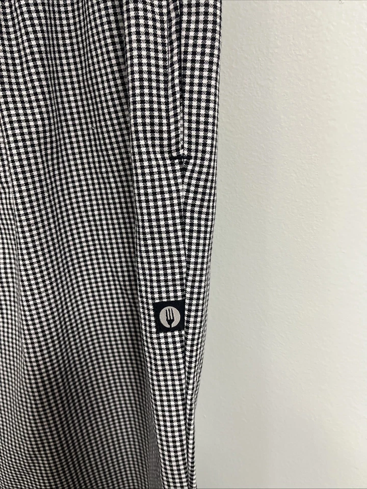 Chef Works Check Baggy Chef Pants Black &  White Elastic Waist Drawstring Large - Image 3 of 4
