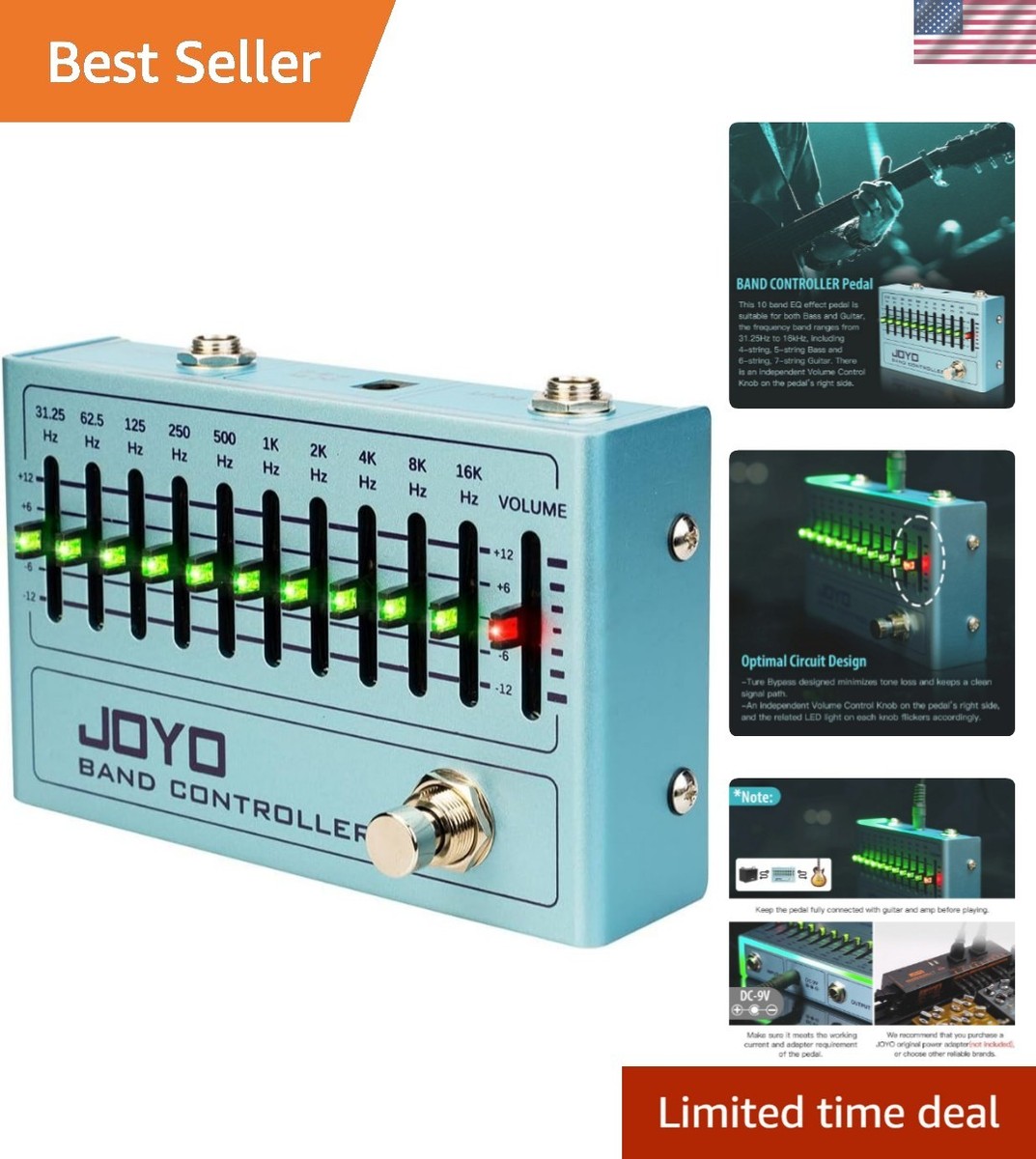 EQ Pedal 10 Band Equalizer 31.25Hz-16kHz for Electric Guitar, Bass