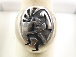 Hopi Mitchell Sockyma 14g Kokopelli Ring Sterling Silver Overlay Ring 8 Native