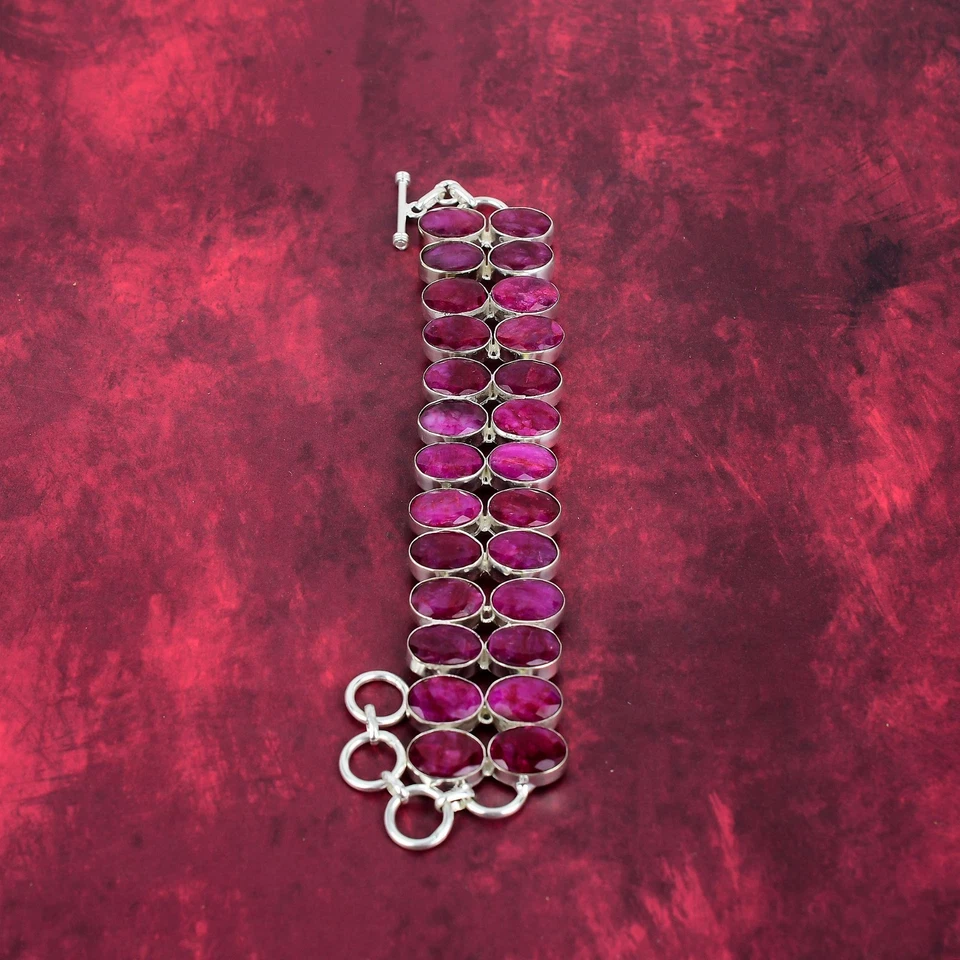 Red Ruby Lab-Created Gemstone 925 Sterling Silver Jewelry Bracelet Birthday Gift - Image 2 of 4