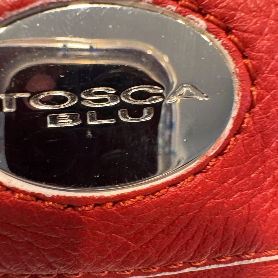 Tosca Blu Red Leather 2 Handle Satchel With Bold Chrome Accents white piping  - Image 2 of 4