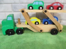 Melissa & Doug Wooden Car Carrier Truck and 4 Wood Cars Montessori Toy #4096