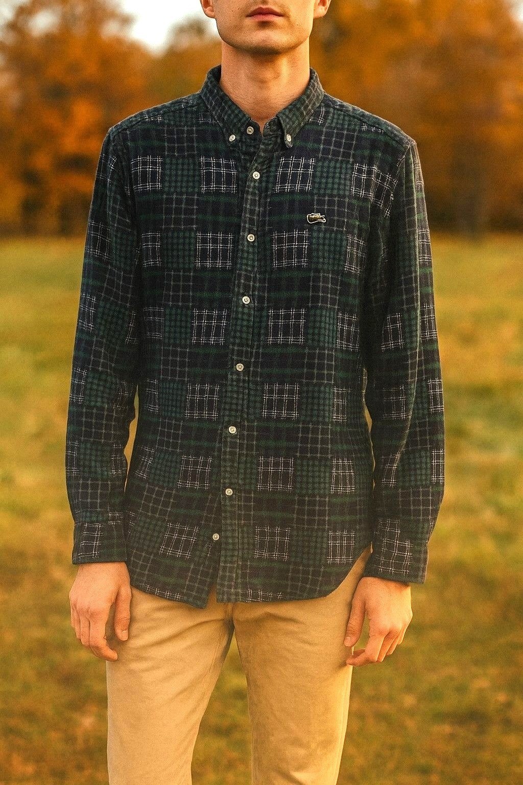 Lacoste L!VE Patchwork Plaid Button Down Shirt Me… - image 12