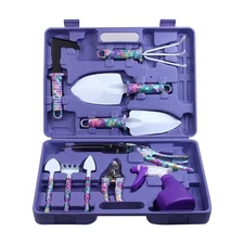 10 Pcs Garden Tool Set, Floral Print, Ergonomic Handle, Carrying Case, Gift