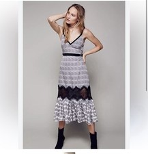 FREE PEOPLE Maja Animal Midi Dress SZ 2~Black Sleeveless Lace Boho Dark Romantic
