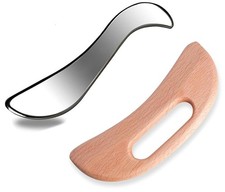 2Pcs Muscle Scraper Tool Set - Stainless Steel Wooden Gua Sha for Physical Th...