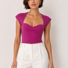 Jonathan Simkhai Abia Knit Bustier Top Pink Cap Sleeve Ribbed Sweetheart Medium