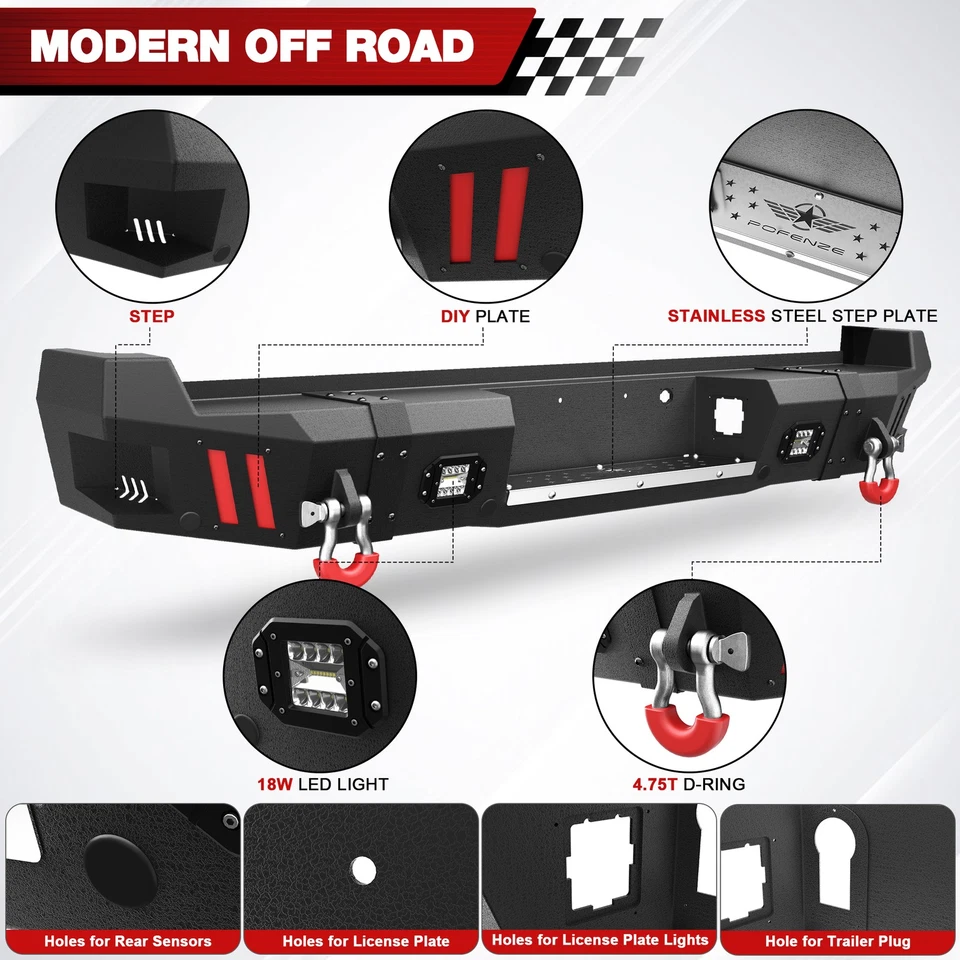 Steel Rear Bumper w/D-ring Shackles For Ford F250 F350 F450 Super Duty 2017-2025 Foto 4 de 4