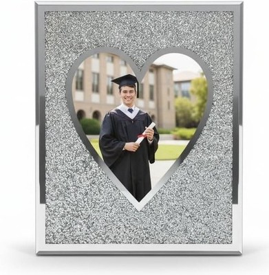 Silber Glitzer Herzförmiger Crush Juwel Glas Bild Fotorahmen 6 x 8''
