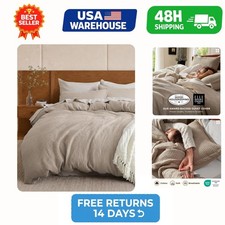 Bedsure PureWoven 3 Piece 100 Cotton Waffle Duvet Cover Set Queen Khaki