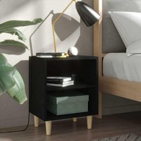 Nachttisch Mit Massivholz-Beinen Schwarz 40X30X50 Cm