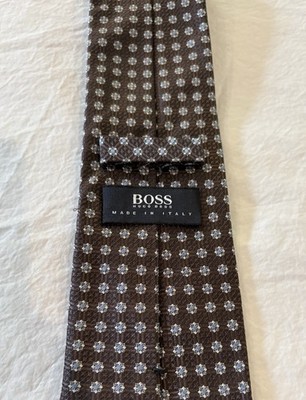 Hugo Boss 100% Silk Brown Geometric Tie