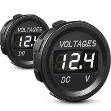 2 PCS DC 12V Car LED Display Waterproof Digital Round Panel Voltmeter