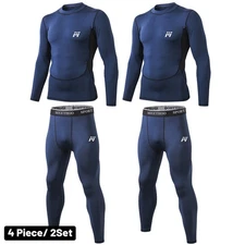 2Set Men's Fleece-Lined Thermal Underwear Long Johns Base Layer Winter Warm 
