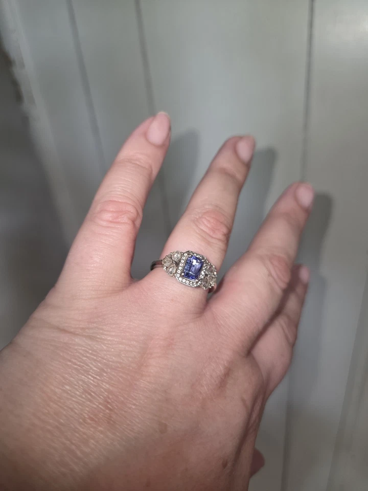 Genuíno 1 ct tanzanita corte esmeralda topázio, anel de zircão ródio acima de 925 tamanho 10 - Imagem 4 de 4