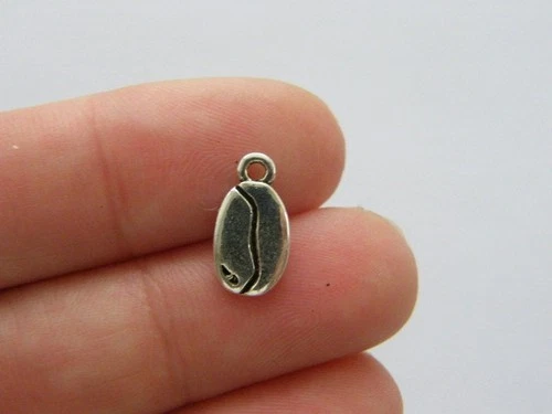 BULK 50 Coffee bean charms antique silver tone FD347 - SALE 50% OFF