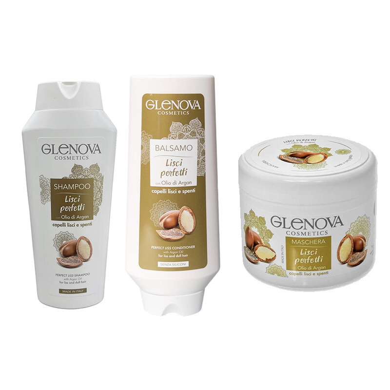 Glenova Cosmetics Kit Shampoo Balsamo Maschera Capelli con Olio di Argan