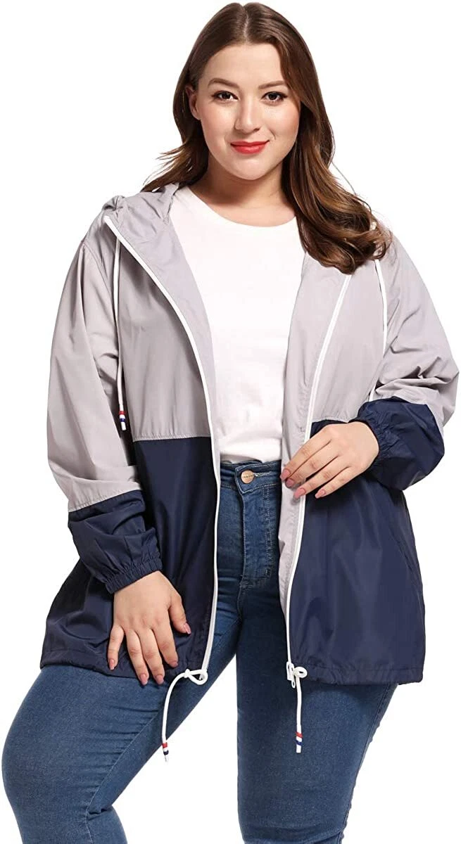 kacocob Women s Plus Size Rain Jacket Lightweight Hooded Rain Coat