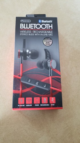 BT250R - Sentry Bluetooth Rechargeable Red Metal Ear Buds, Built In Microphone - Picture 3 of 3