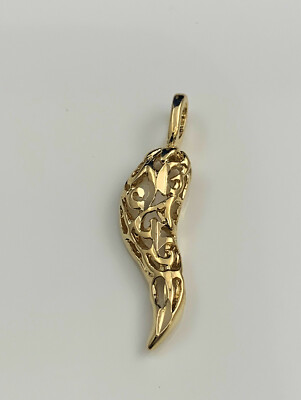 Italian Horn Pendant 24k Gold Plated Filigree Good Luck Charm  