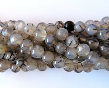 15" 8mm Round Natural Gemstone Beads - Black Dragon Vein Agate