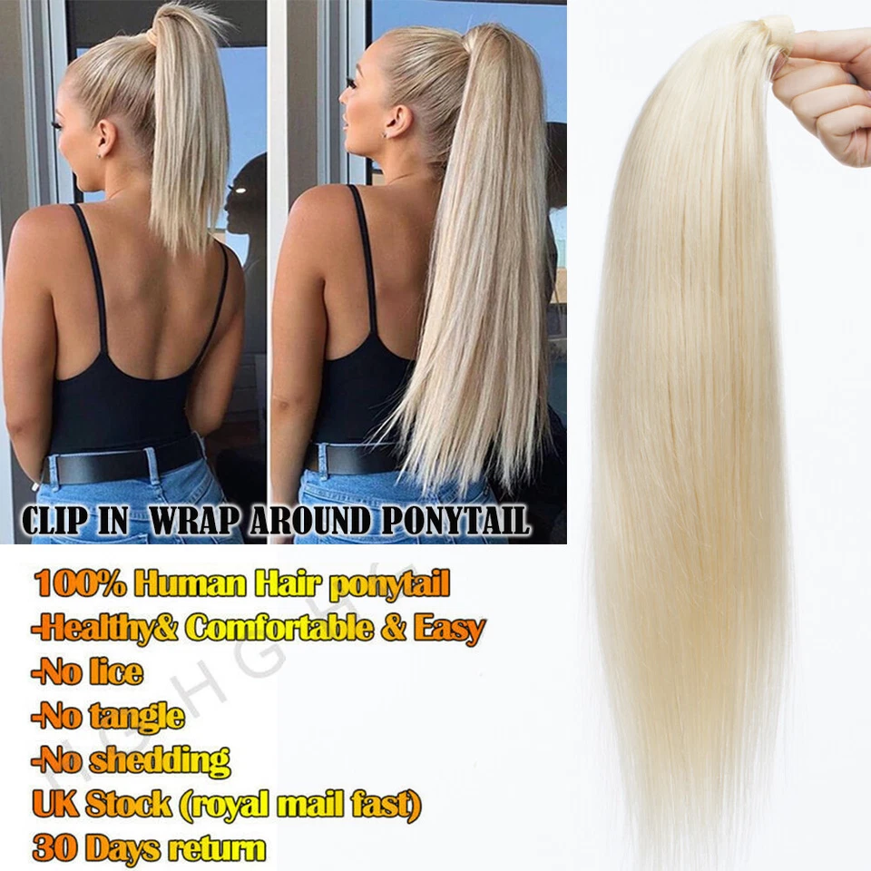 Extensiones de cola de caballo de cabello humano Remy 100 % reales clip envolvente en rizo de cola de caballo Foto 4 de 4