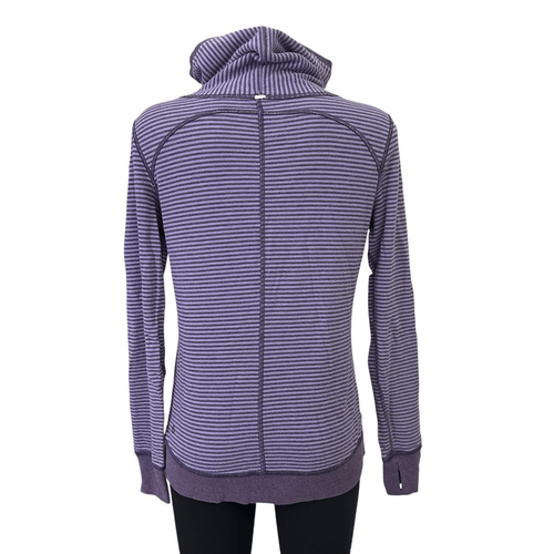 Lululemon Reversible Cowl Neck In a Cinch” Striped Solid Purple Sweater Sz M - Picture 8 of 10