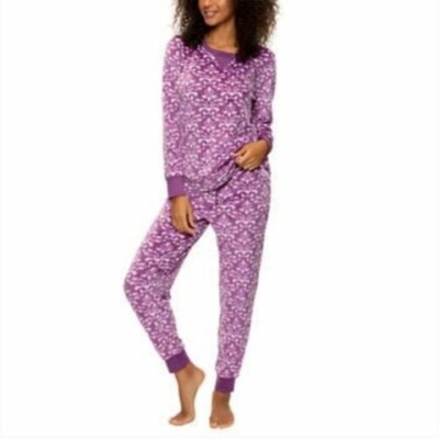 Felina Womens Ultra Soft Micro Fleece Pajama Set Purple 1