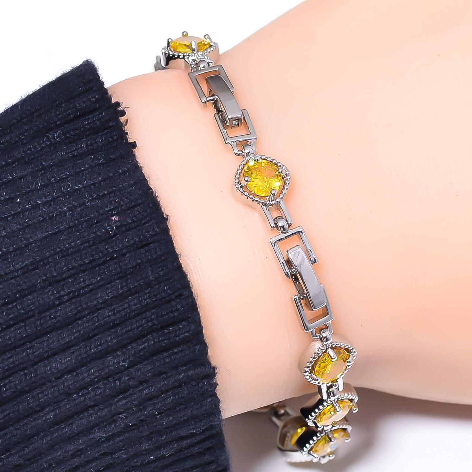 Yellow Sapphire (Simulated) 925 Sterling Silver Tennis Bracelet 7.99