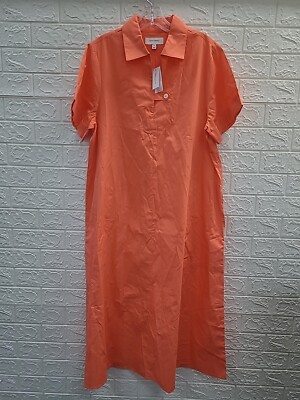 New Banana Republic Short Sleeve Tab Poplin Midi Dress Coral Dream Size  Medium | eBay