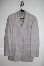 VINTAGE GRAY PLAID DAKS LONDON LEISURE SUIT JACKET sz 40L sport coat 40 LONG
