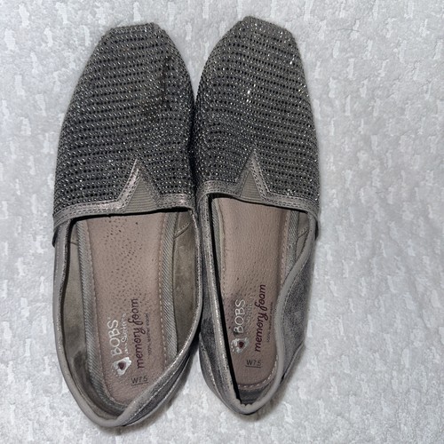 SKECHERS Bobs Slipper 7,5 silber mit glänzenden Steinen Nieten süß bequem Wow