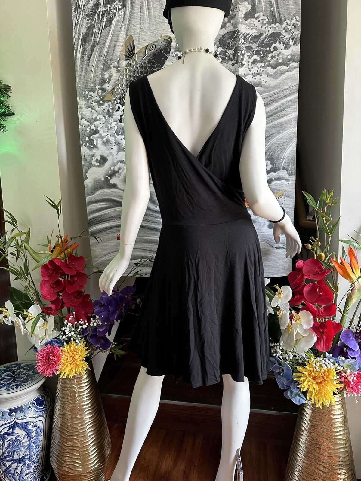 CYNTHIA ROWLEY BLACK SCOOP NECK BACK WRAP DRESS XL - image 4