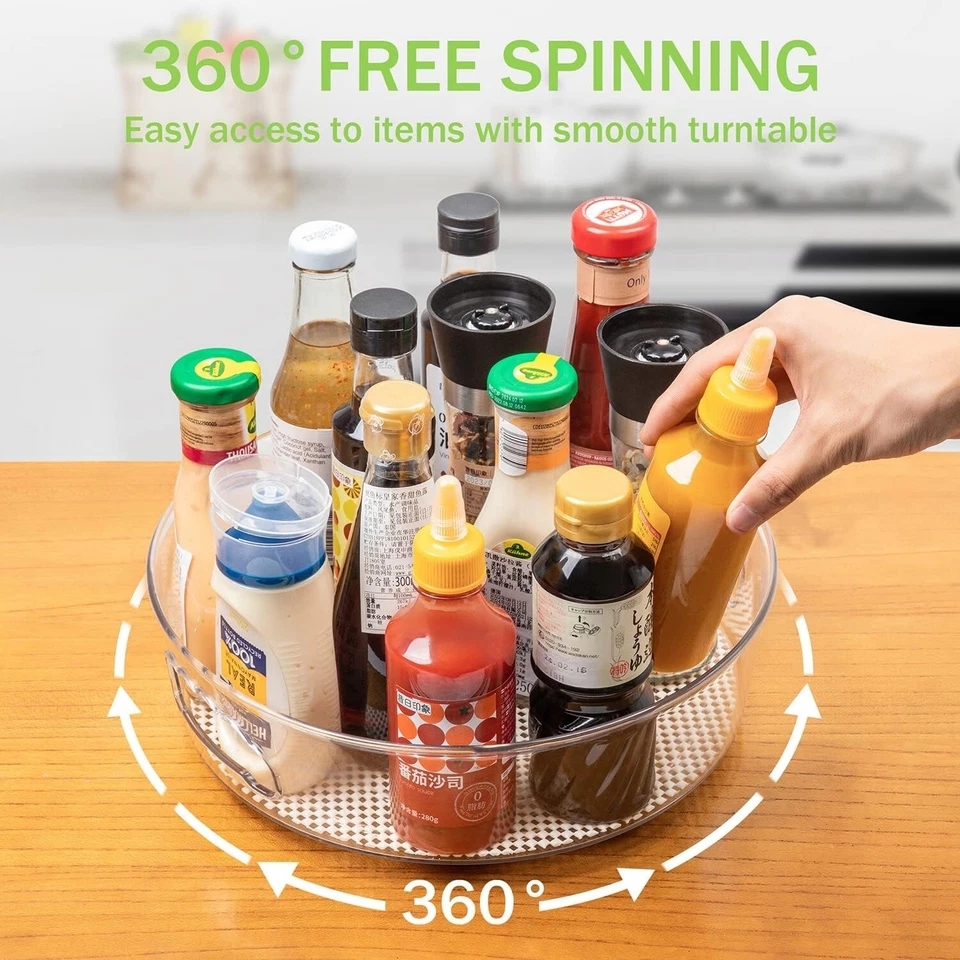 2 Pack 12" Lazy Susan Cabinet Organizer with Handle & Non-Skid Liners Clear - Image 4 of 4