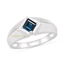 Natural London Blue topaz CZ Gemstones with 925 Sterling Silver Men Ring 503
