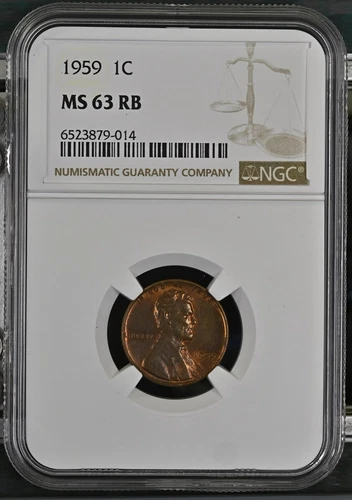 1959 1 CENT LINCOLN COIN GRADED BY NGC WITH A MS 63 RB GRADE