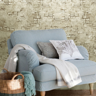 Wallpaper brown green faux rustic stone brick concrete 3D Loft Modern Textured