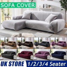 Velvet Elastic Stretch Sofa Covers Slipcover Protector Settee 1/2/3/4 Seater UK
