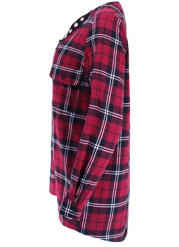 Women's Long Sleeve V-Neck Lace Up Front Flannel Plaid Top Shirt S M L - Picture 14 of 37